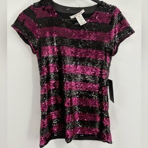 Alice + Olivia Pink Sequince Short Sleeve Pink Party Festival Blouse Size Xs NWT